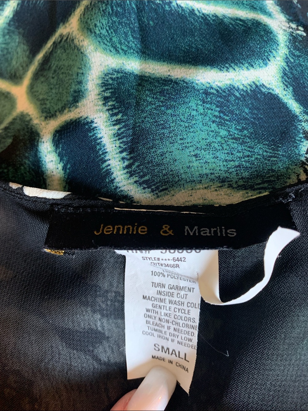Jennie & Marlis Embellished Teal Animal-Print V-Neck Blouse - Picture 2 of 8